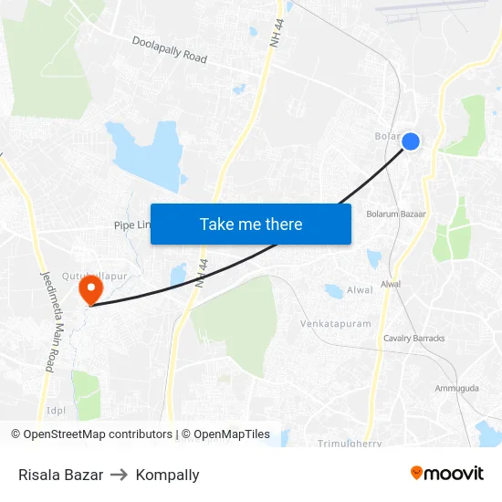Risala Bazar to Kompally map