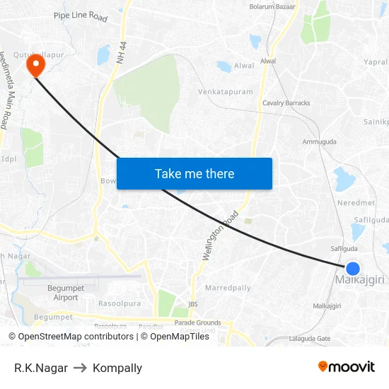 R.K.Nagar to Kompally map