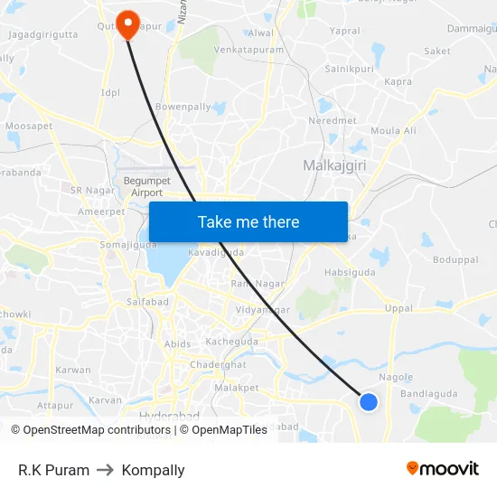 R.K Puram to Kompally map