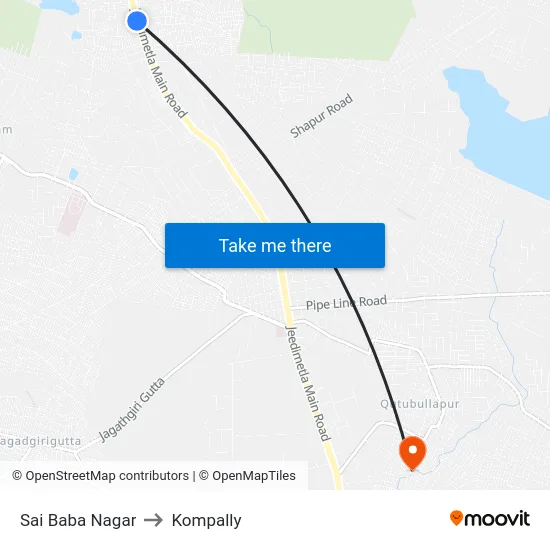 Sai Baba Nagar to Kompally map