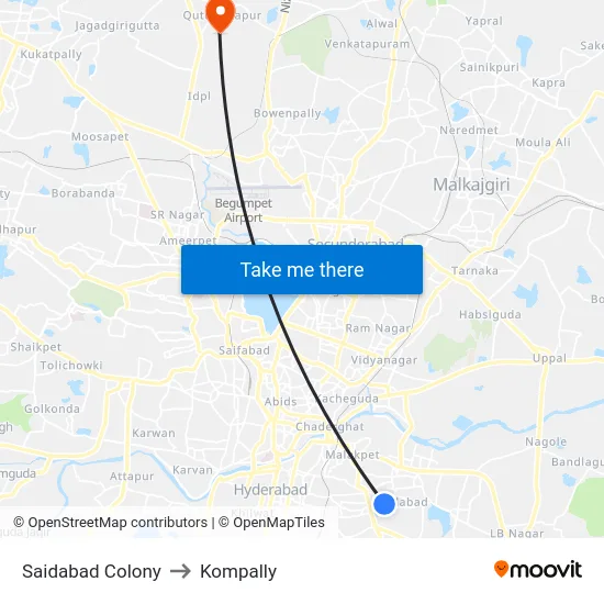 Saidabad Colony to Kompally map