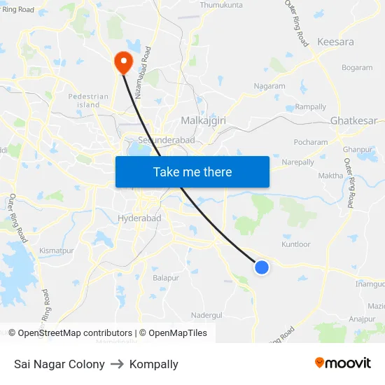 Sai Nagar Colony to Kompally map