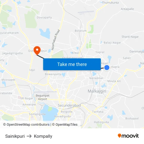 Sainikpuri to Kompally map