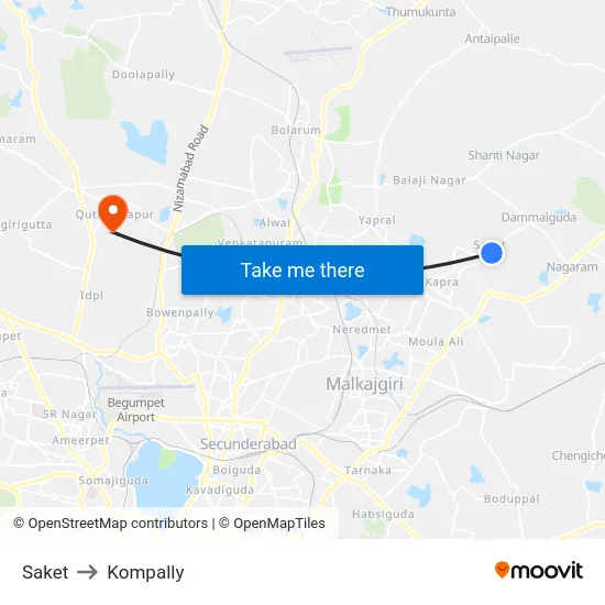 Saket to Kompally map