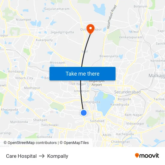 Care Hospital to Kompally map