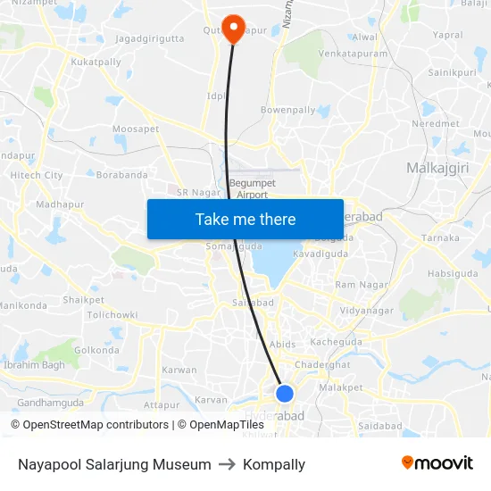 Nayapool Salarjung Museum to Kompally map