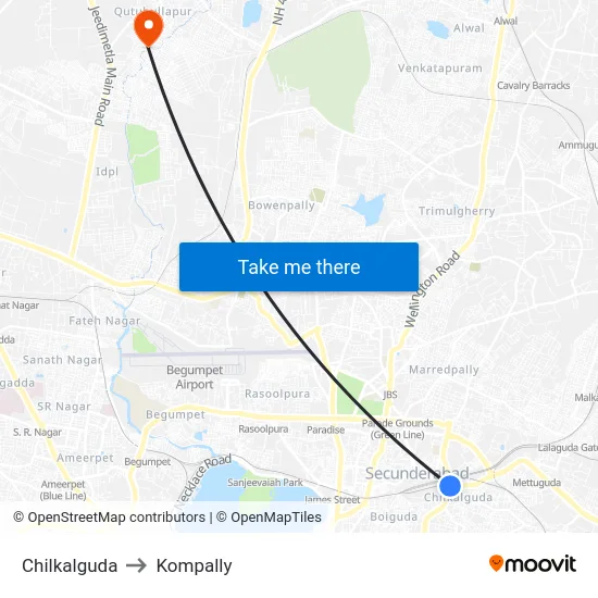 Chilkalguda to Kompally map