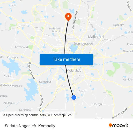 Sadath Nagar to Kompally map