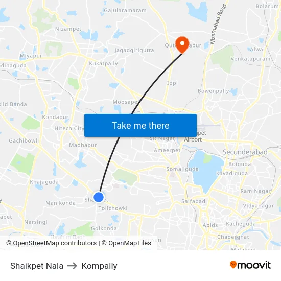 Shaikpet Nala to Kompally map