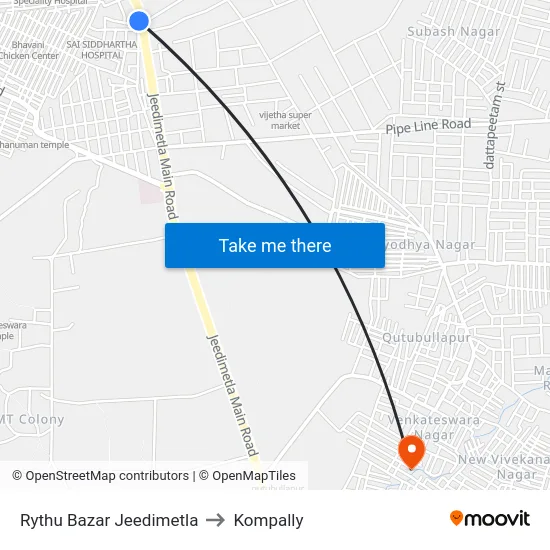 Rythu Bazar Jeedimetla to Kompally map