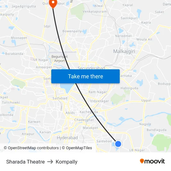 Sharada Theatre to Kompally map