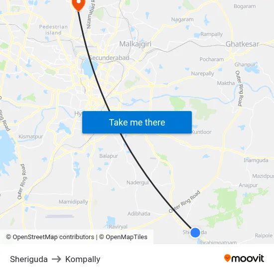 Sheriguda to Kompally map