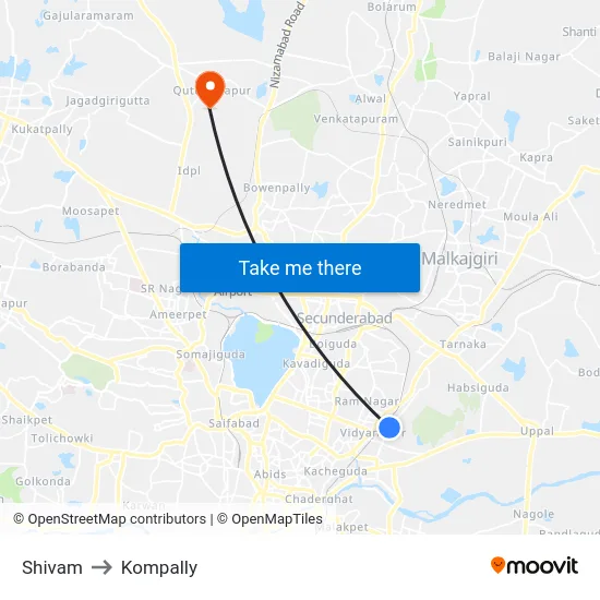 Shivam to Kompally map