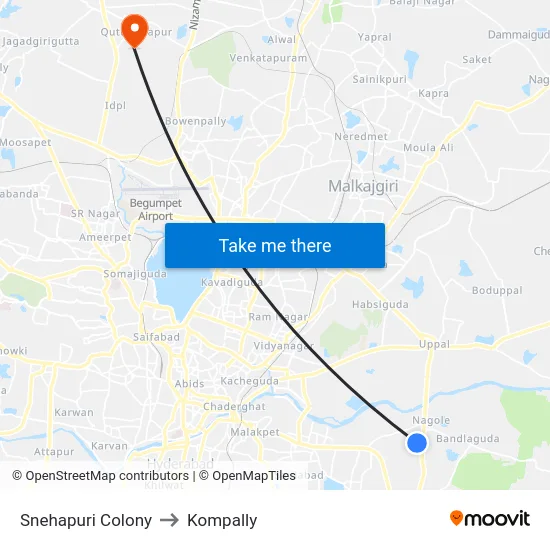 Snehapuri Colony to Kompally map