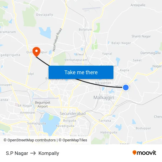 S.P Nagar to Kompally map