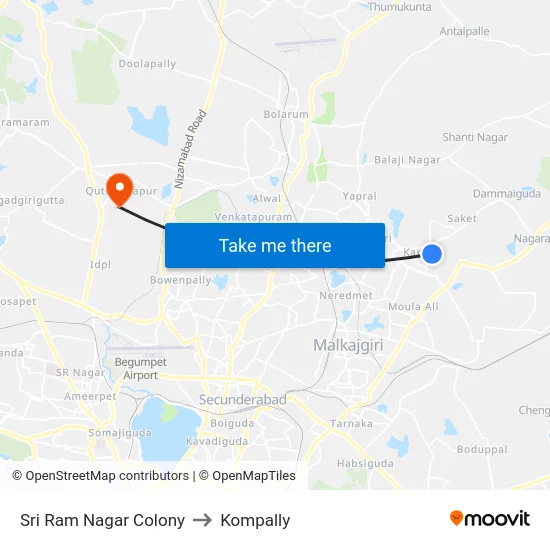 Sri Ram Nagar Colony to Kompally map