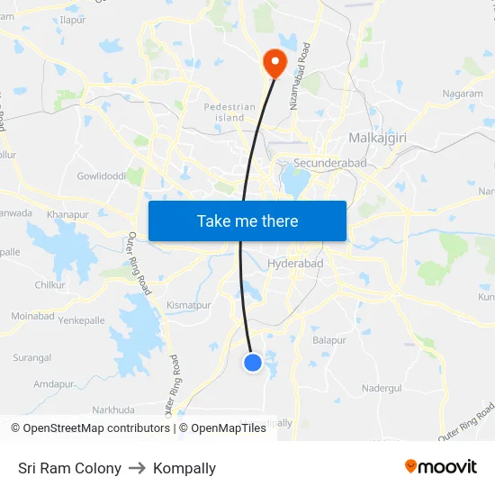 Sri Ram Colony to Kompally map