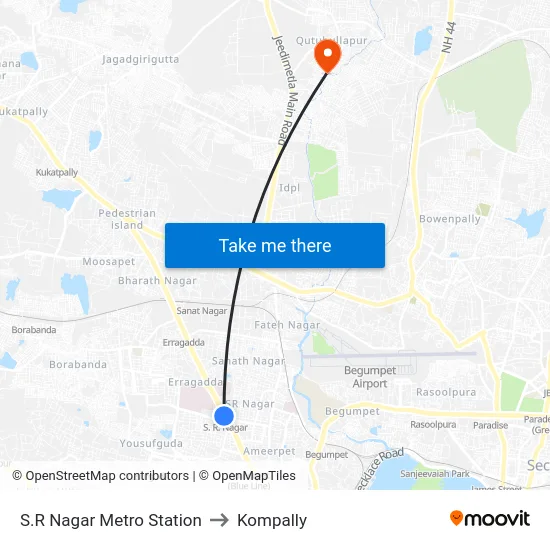 S.R Nagar Metro Station to Kompally map