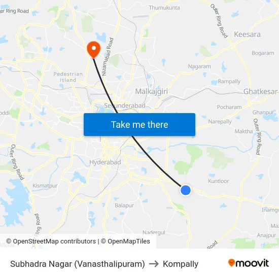 Subhadra Nagar (Vanasthalipuram) to Kompally map