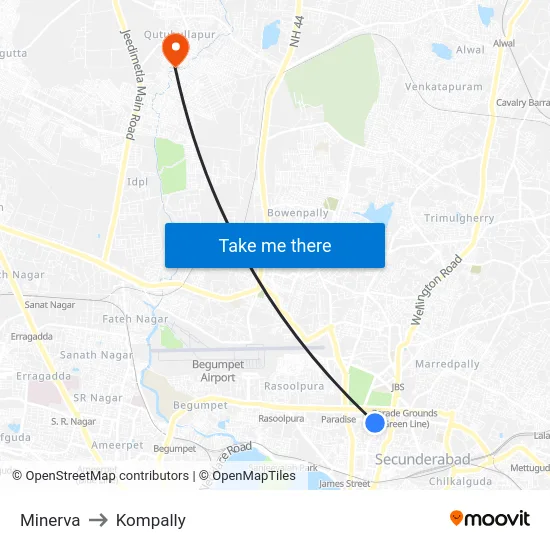 Minerva to Kompally map