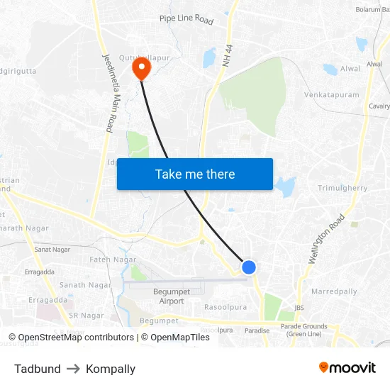 Tadbund to Kompally map