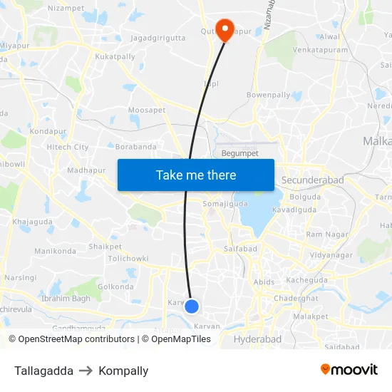Tallagadda to Kompally map