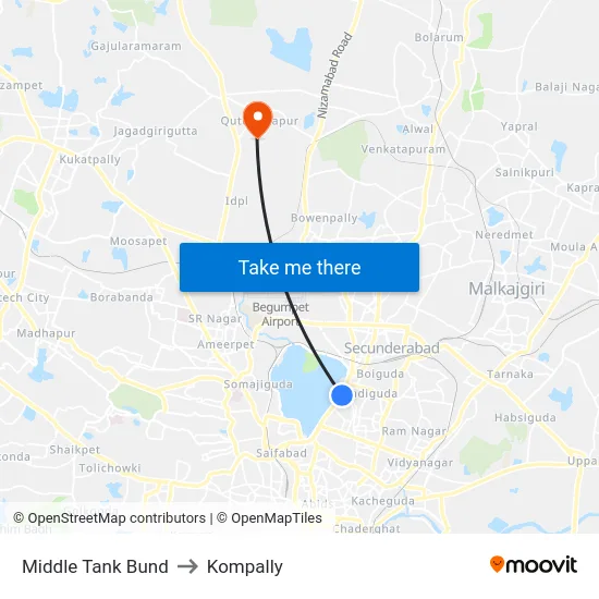 Middle Tank Bund to Kompally map