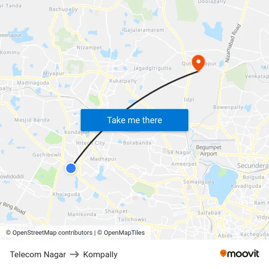Telecom Nagar to Kompally map