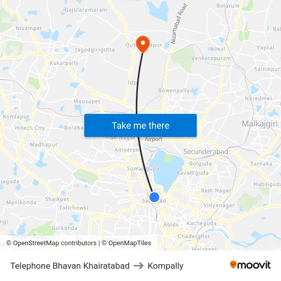 Telephone Bhavan Khairatabad to Kompally map