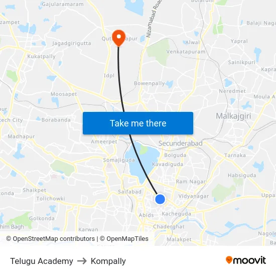 Telugu Academy to Kompally map