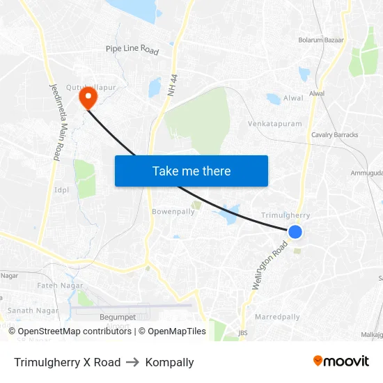 Trimulgherry X Road to Kompally map