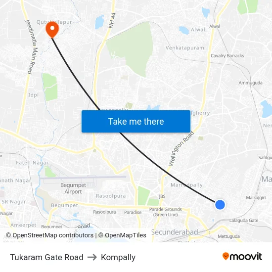 Tukaram Gate Road to Kompally map