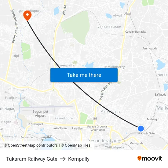 Tukaram Railway Gate to Kompally map