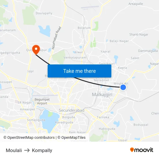Moulali to Kompally map