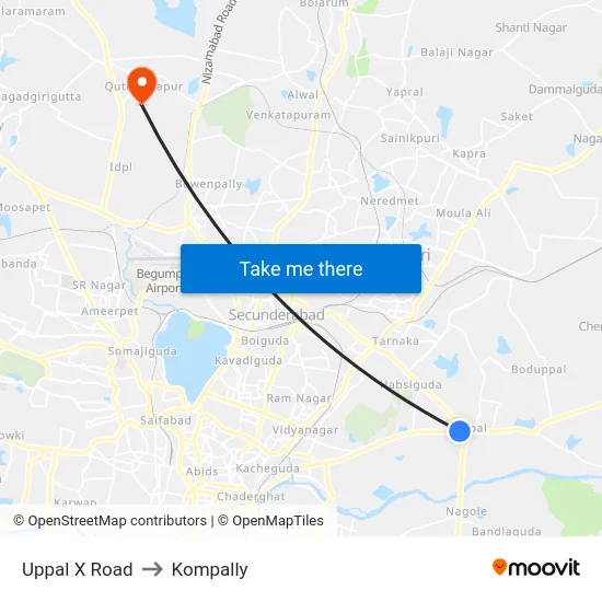 Uppal X Road to Kompally map
