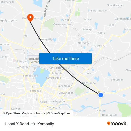 Uppal X Road to Kompally map