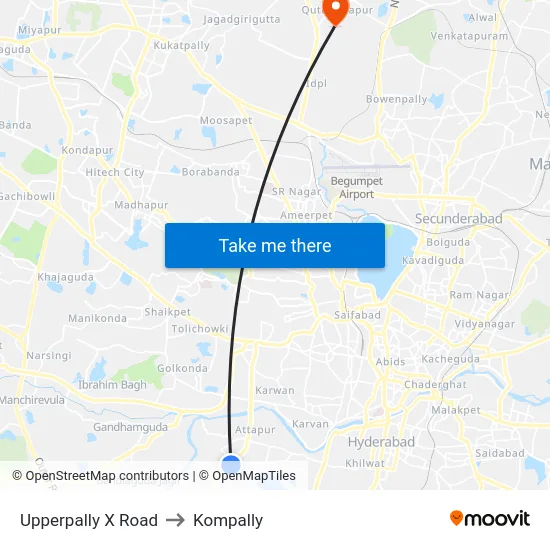 Upperpally X Road to Kompally map