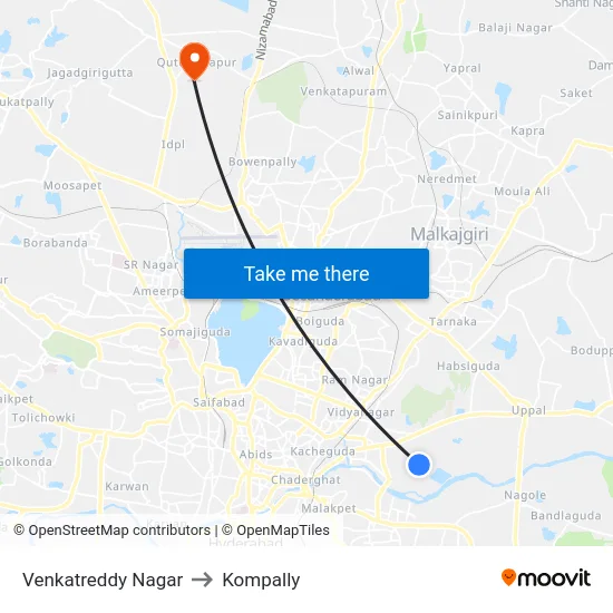 Venkatreddy Nagar to Kompally map