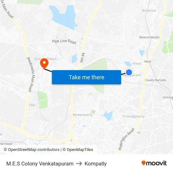 M.E.S Colony Venkatapuram to Kompally map