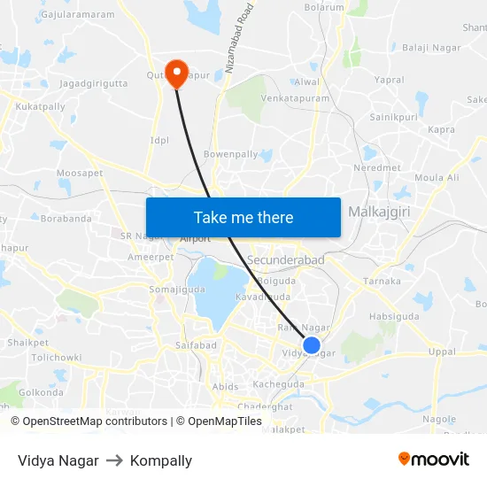 Vidya Nagar to Kompally map