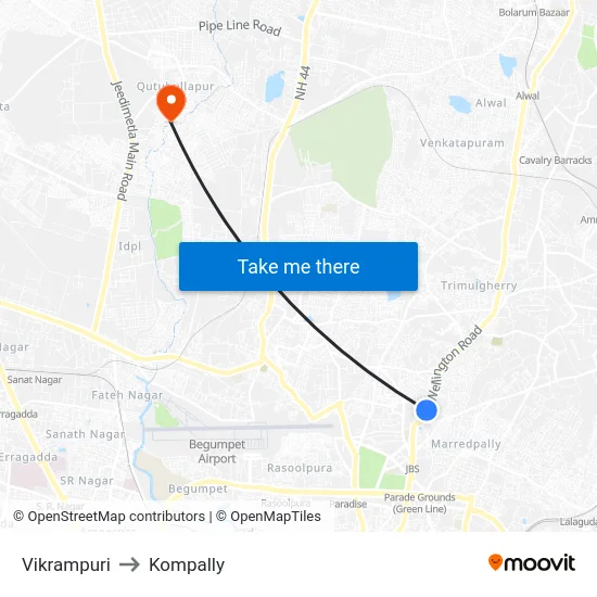 Vikrampuri to Kompally map