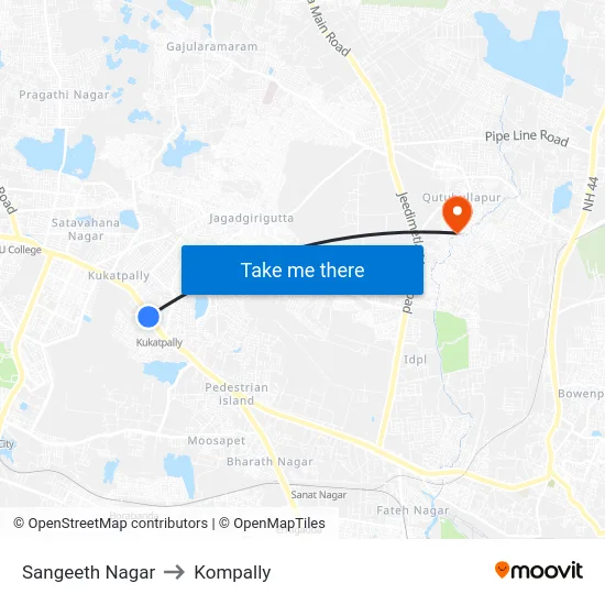 Sangeeth Nagar to Kompally map