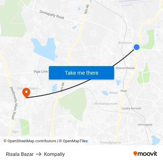 Risala Bazar to Kompally map