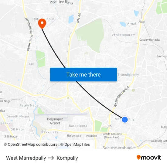 West Marredpally to Kompally map
