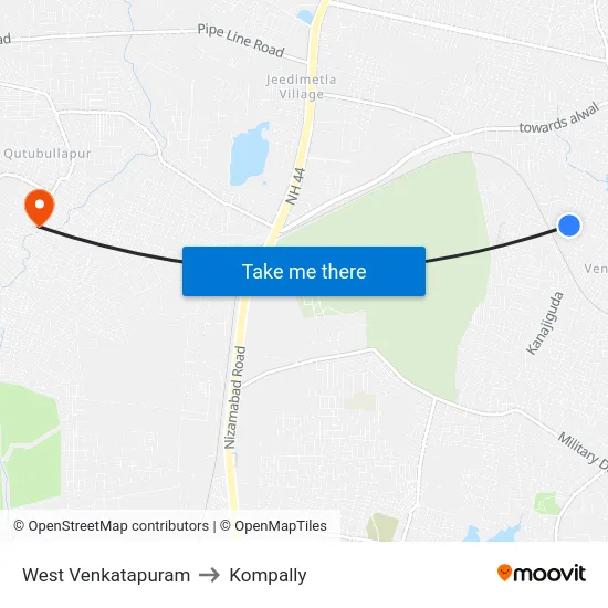 West Venkatapuram to Kompally map