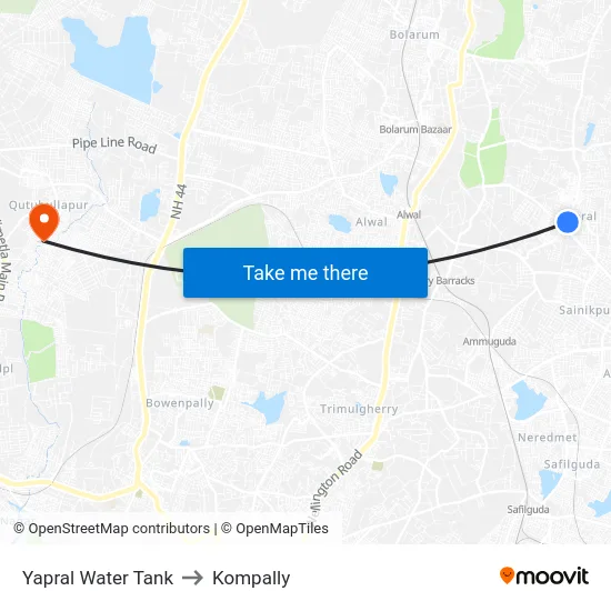 Yapral Water Tank to Kompally map