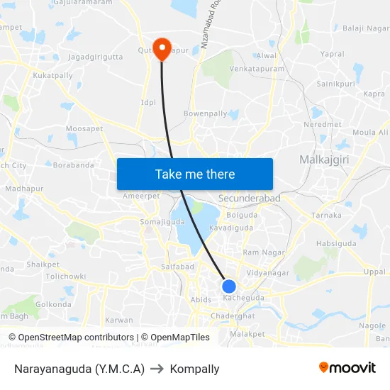 Narayanaguda (Y.M.C.A) to Kompally map