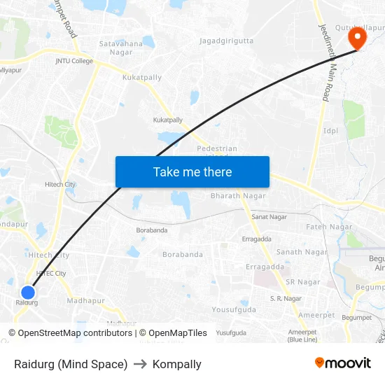 Raidurg (Mind Space) to Kompally map