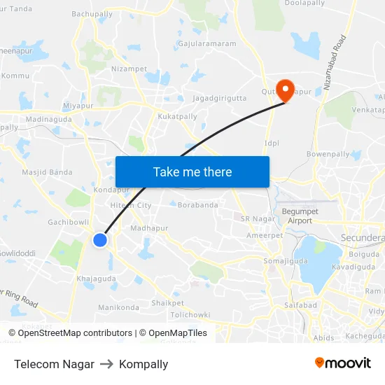Telecom Nagar to Kompally map