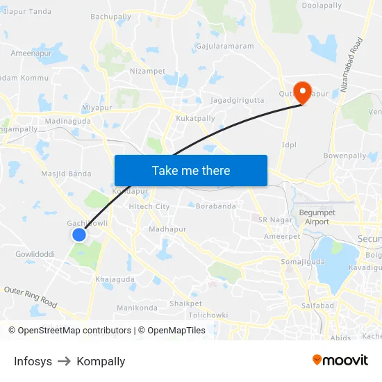 Infosys to Kompally map